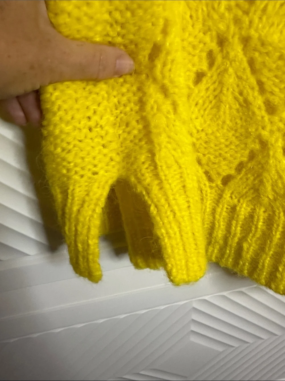 Anthropologie Yellow Open-Knit Diamond Crewneck Sweater